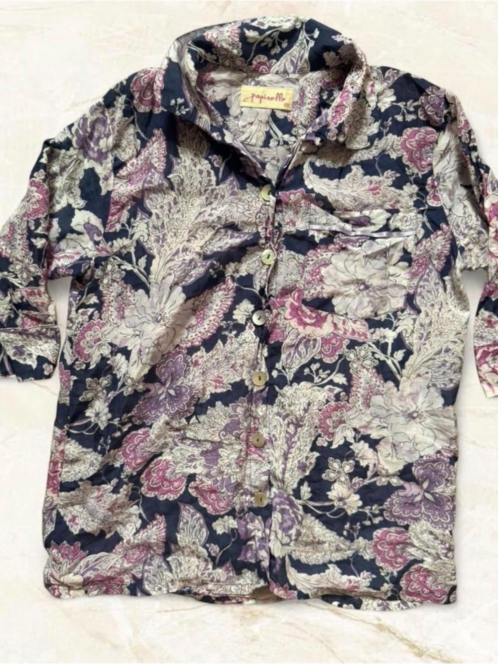 Papinelle Purple Floral Silk Blend Pajama Set size small - Picture 3 of 13